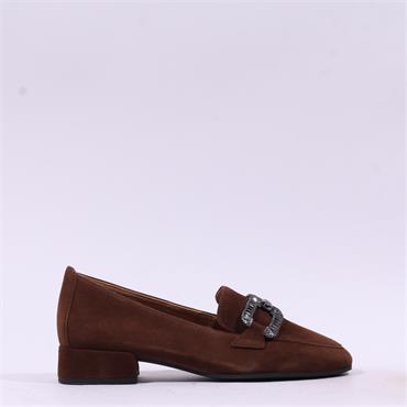 Gabor Gift Block Heel Jewel Loafer - Cognac Suede