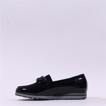 Gabor Bea Low Wedge Link Loafer - Black Patent