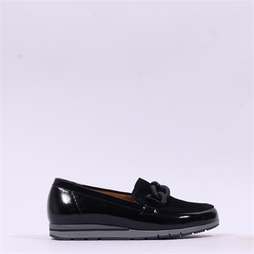 Gabor Bea Low Wedge Link Loafer - Black Patent