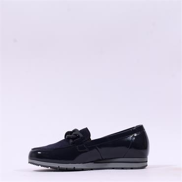 Gabor Bea Low Wedge Link Loafer - Navy Patent Combi