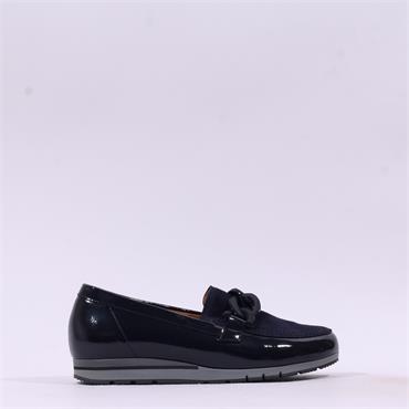 Gabor Bea Low Wedge Link Loafer - Navy Patent Combi
