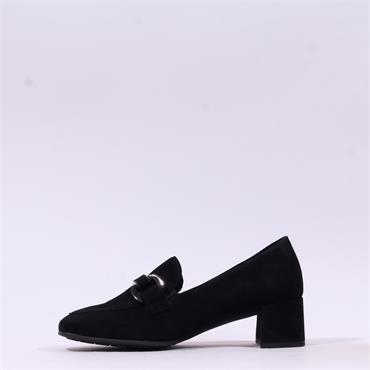 Gabor Norma Block Heel Link Loafer - Black Suede