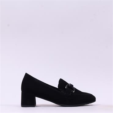 Gabor Norma Block Heel Link Loafer - Black Suede