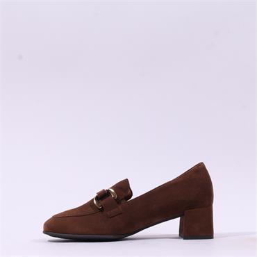 Gabor Norma Block Heel Link Loafer - Brown Suede