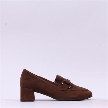 Gabor Norma Block Heel Link Loafer - Brown Suede