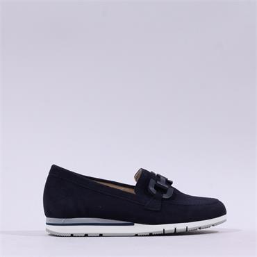 Gabor Baby Low Wedge Link Loafer - Dark Navy Suede