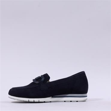 Gabor Baby Low Wedge Link Loafer - Dark Navy Suede