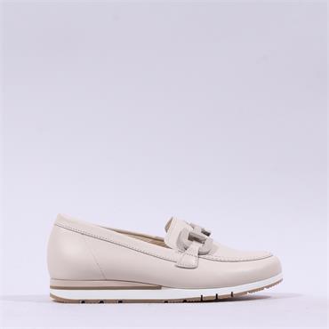 Gabor Baby Low Wedge Link Loafer - Cream Leather