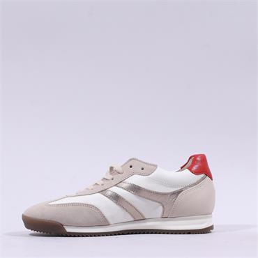 Gabor Novello T Toe Retro Laced Trainer - White Beige Gold
