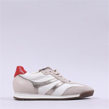 Gabor Novello T Toe Retro Laced Trainer - White Beige Gold