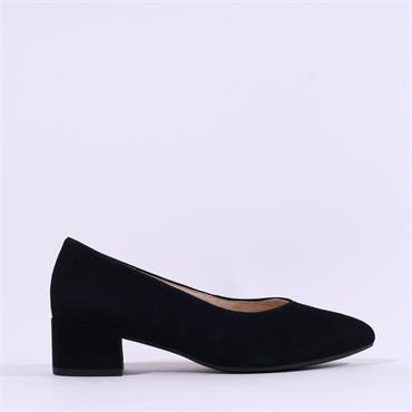 Gabor Dixie Low Heel Court Shoe - Black Suede
