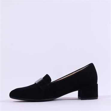 Gabor Dayana Block Heel Plate Loafer - Black Suede