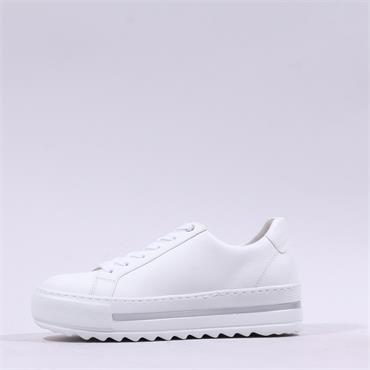 Gabor Heather Platform Side Zip Trainer - White Leather