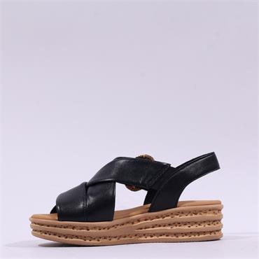 Gabor Auckland Layer Cross Wedge Sandal - Black Leather