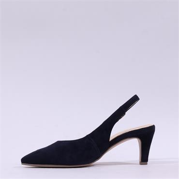 Gabor Lazona Pointed Toe Slingback Heel - Dark Navy Suede