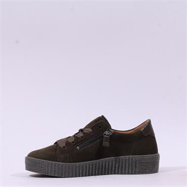 Gabor Wisdom Twin Zip Platform Trainer - Olive Suede