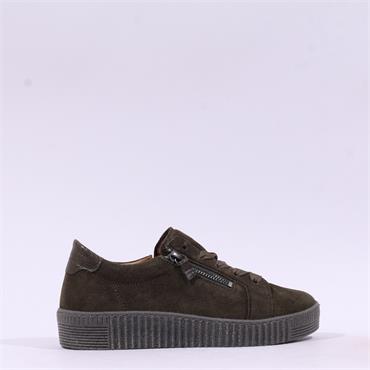 Gabor Wisdom Twin Zip Platform Trainer - Olive Suede