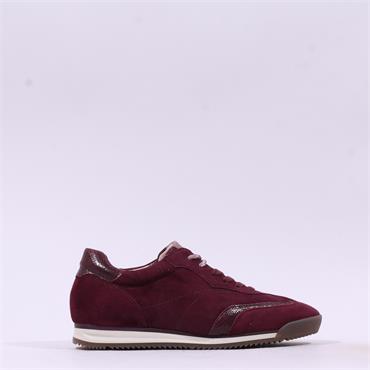 Gabor Spot Retro Sole Laced Trainer - Mulberry Suede