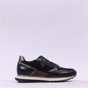 Gabor Hollywell Side Zip Lace Trainer - Black Taupe