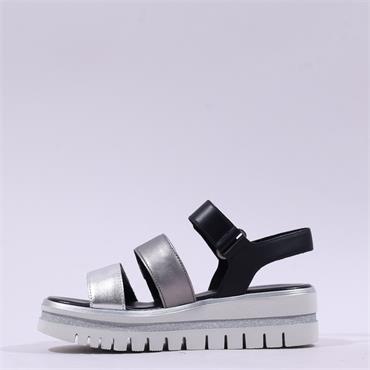 Gabor Alfa Triple Strap Platform Sandal - Black Silver