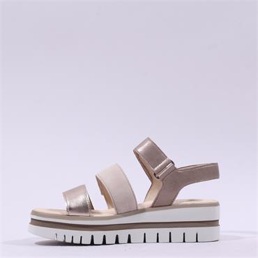 Gabor Alfa Triple Velcro Platform Sandal - Beige Metallic