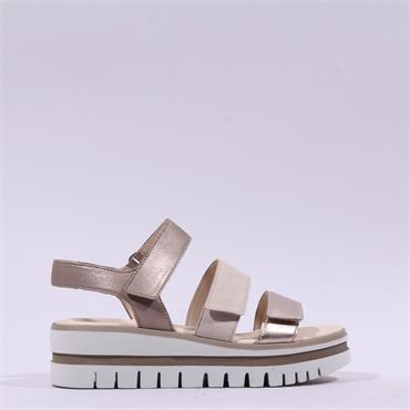 Gabor Alfa Triple Velcro Platform Sandal - Beige Metallic