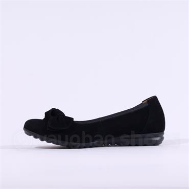 Gabor Sage Bow Slip On Wedge - Black Suede