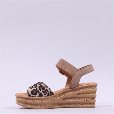 Gabor Twist Layered Wedge Sandal - Beige Leopard Combi