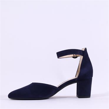 Gabor Gala Ankle Strap Block Heel Court - Navy Suede