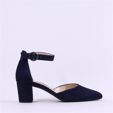 Gabor Gala Ankle Strap Block Heel Court - Navy Suede
