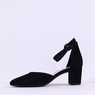 Gabor Gala Ankle Strap Block Heel Court - Black Suede