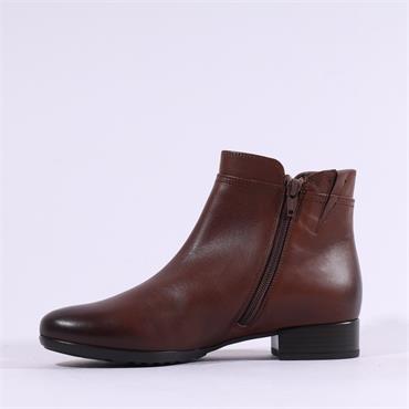Gabor Briano Flat Side Zip Ankle Boot - Cognac Leather