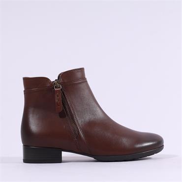 Gabor Briano Flat Side Zip Ankle Boot - Cognac Leather