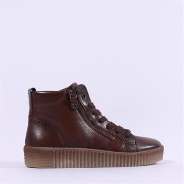 Gabor Lake Side Zip Laced Hi Top Bootie - Cognac Leather