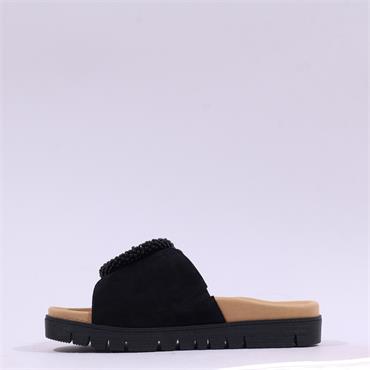 Gabor Everly Beaded Ring Velcro Mule - Black Suede