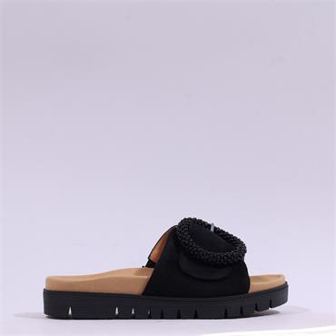 Gabor Everly Beaded Ring Velcro Mule - Black Suede