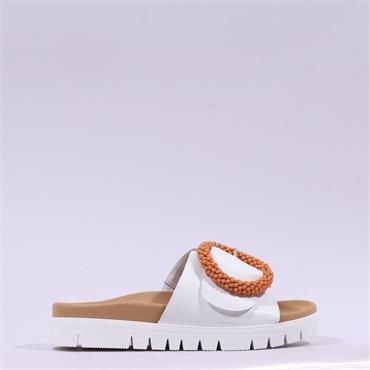 Gabor Everly Beaded Ring Velcro Mule - White Leather