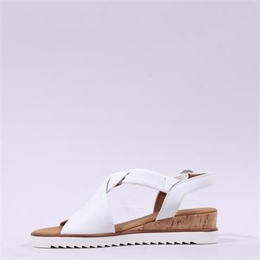 Gabor Rich Cross Low Wedge Cork Sandal - White Leather