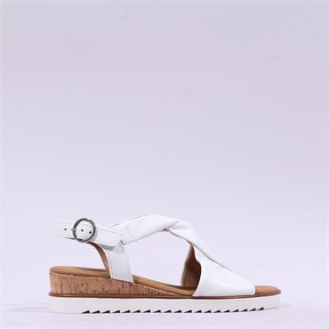 Gabor Rich Cross Low Wedge Cork Sandal - White Leather
