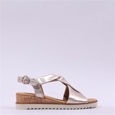 Gabor Rich Cross Low Wedge Cork Sandal - Metallic Leather