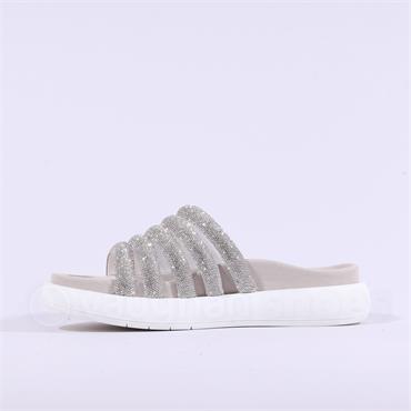 Gabor Abott Glitter Strap Mule - White Silver