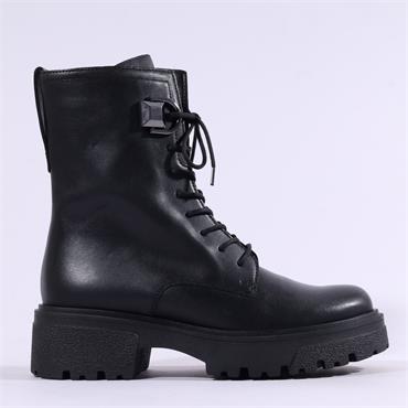 Gabor Merry Chunky Laced D Ring Boot - Black Leather