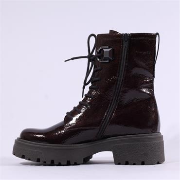 Gabor Merry Chunky Laced D Ring Boot - Dark Brown Patent