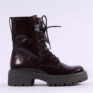 Gabor Merry Chunky Laced D Ring Boot - Dark Brown Patent