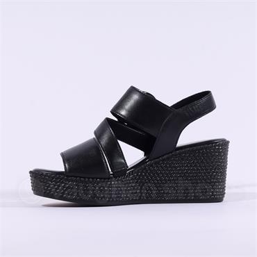 Gabor Drama Wedge Ring Buckle Sandal - Black Leather
