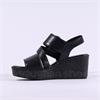 Gabor Drama Wedge Ring Buckle Sandal - Black Leather