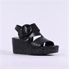 Gabor Drama Wedge Ring Buckle Sandal - Black Leather