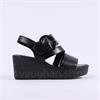 Gabor Drama Wedge Ring Buckle Sandal - Black Leather