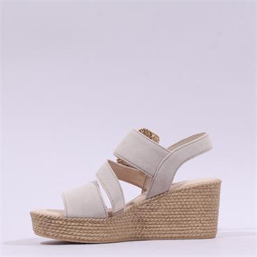 Gabor Lapel Square Buckle Wedge Sandal - Off White Suede
