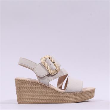 Gabor Lapel Square Buckle Wedge Sandal - Off White Suede